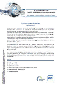 Technische Merkblatt VdS CEA 4001-TB-003-Lithium-Ionen-Batterien